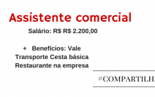 Assistente comercial – Diversas cidades – 4 vagas
